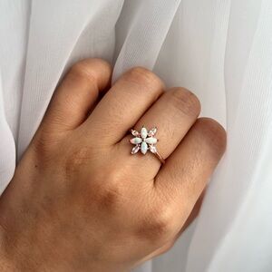 Elegant Opal Flower Ring in Rose Gold